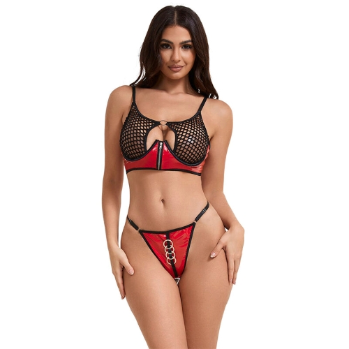 Shiny Faux Leather, Mesh and Zipper
